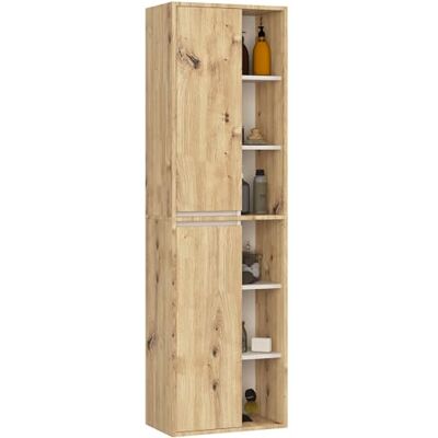 AKORD VAMI Armoire haute de salle de bain à suspendre, 2 portes, 10 étagères, résistante à l'humidité, en panneau de particules laminé, meuble de salle de bain, pour cosmétiques, 50 x 170 x 30 cm AKORD VAMI Armoire haute de salle de bain à suspendre, 2 portes, 10 étagères, résistante à l'humidité, en panneau de particules laminé, meuble de salle de bain, pour cosmétiques, 50 x 170 x 30 cm