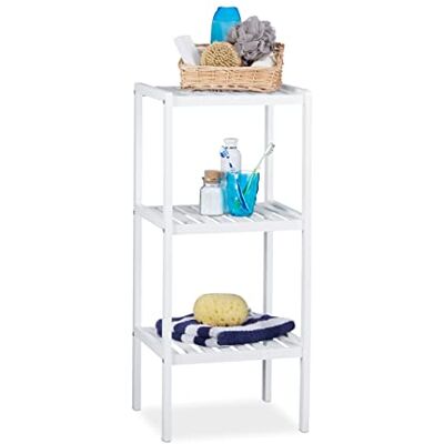 Relaxdays Étagère de salle de bain en bambou meuble sur pied cuisine en bois 3 étages HxlxP: 80 x 34,5 x 33 cm, blanc Relaxdays Étagère de salle de bain en bambou meuble sur pied cuisine en bois 3 étages HxlxP: 80 x 34,5 x 33 cm, blanc