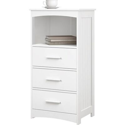 EUGAD Armoire de salle de bain, avec 3 tiroirs, 1 compartiment ouvert, meuble d'angle, tiroir, armoire à pharmacie, blanche, 40 x 80 x 30 cm EUGAD Armoire de salle de bain, avec 3 tiroirs, 1 compartiment ouvert, meuble d'angle, tiroir, armoire à pharmacie, blanche, 40 x 80 x 30 cm
