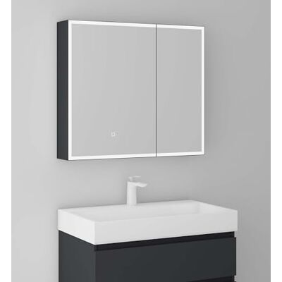 Mai & Mai Armoire Murale Anthracite Mat avec Miroir Salle de Bain 80cm Placard Rangement en Bois, Éclairage Miroir LED Suspendue, Armoire Toilette, Fonction Soft-close, 80x15x70cm, SpiegelSR-04 Mai & Mai Armoire Murale Anthracite Mat avec Miroir Salle de Bain 80cm Placard Rangement en Bois, Éclairage Miroir LED Suspendue, Armoire Toilette, Fonction Soft-close, 80x15x70cm, SpiegelSR-04