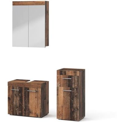 Vicco Ensemble de meubles de salle de bains "Luna", Oldstyle 60 cm 3 pièces · Meuble sous-vasque · Armoire à miroir · Armoire mi-haute Vicco Ensemble de meubles de salle de bains "Luna", Oldstyle 60 cm 3 pièces · Meuble sous-vasque · Armoire à miroir · Armoire mi-haute