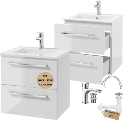 Deftrans . Meuble de salle de bain à suspendre de 50 cm avec lavabo, robinet et siphon Meuble de salle de bain avec meuble bas 50 x 50 x 46,5 cm Blanc brillant Deftrans . Meuble de salle de bain à suspendre de 50 cm avec lavabo, robinet et siphon Meuble de salle de bain avec meuble bas 50 x 50 x 46,5 cm Blanc brillant