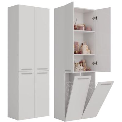 CDF Armoire Haute Salle de Bain Meuble Colonne de Salle de Bain Armoire de Rangement à 4 Portes avec Etagère Réglable pour Salon Cuisine 60x30x174 cm Blanc 2 Paniers à Linge CDF Armoire Haute Salle de Bain Meuble Colonne de Salle de Bain Armoire de Rangement à 4 Portes avec Etagère Réglable pour Salon Cuisine 60x30x174 cm Blanc 2 Paniers à Linge