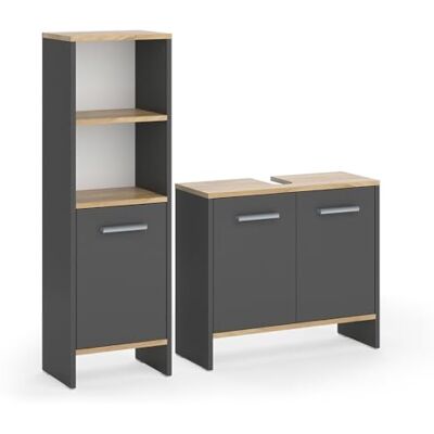 Vicco Meubles bain "Karli", Anthracite/Chêne doré 65 cm 2 pièces · Meuble sous-vasque · Armoire haute Vicco Meubles bain "Karli", Anthracite/Chêne doré 65 cm 2 pièces · Meuble sous-vasque · Armoire haute