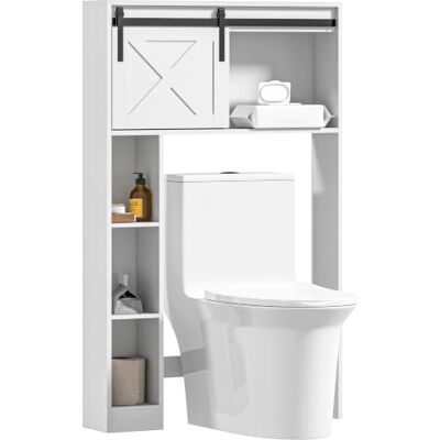 HOMCOM Meuble WC Dessus de Toilette Salle de Bain 80 x 17 x 128 cm Blanc Armoire de Rangement, Porte Coulissante, Compartiments, Étagère Réglable HOMCOM Meuble WC Dessus de Toilette Salle de Bain 80 x 17 x 128 cm Blanc Armoire de Rangement, Porte Coulissante, Compartiments, Étagère Réglable