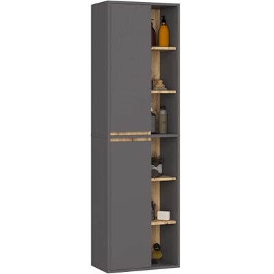 AKORD VAMI Armoire haute de salle de bain à suspendre, 2 portes, 10 étagères, résistante à l'humidité, en panneau de particules laminé, meuble de salle de bain, pour cosmétiques, 50 x 170 x 30 cm AKORD VAMI Armoire haute de salle de bain à suspendre, 2 portes, 10 étagères, résistante à l'humidité, en panneau de particules laminé, meuble de salle de bain, pour cosmétiques, 50 x 170 x 30 cm