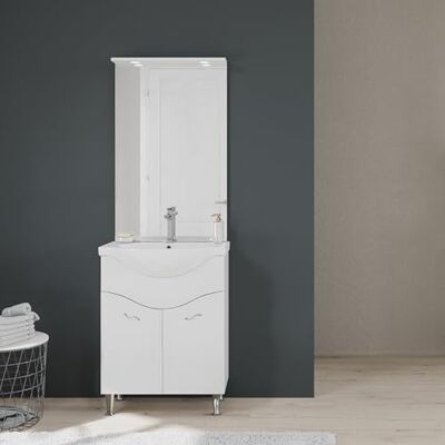 Kiamami Valentina Armoire de toilette sur pied 65cm 2 portes, miroir avec LED blanc poli Easy Kiamami Valentina Armoire de toilette sur pied 65cm 2 portes, miroir avec LED blanc poli Easy