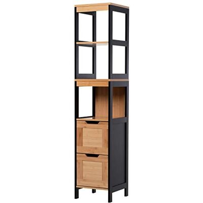 HOMCOM Meuble Colonne Rangement Salle de Bain Style Cosy dim. 30L x 30l x 144H cm 3 étagères 2 tiroirs Bambou Noir HOMCOM Meuble Colonne Rangement Salle de Bain Style Cosy dim. 30L x 30l x 144H cm 3 étagères 2 tiroirs Bambou Noir