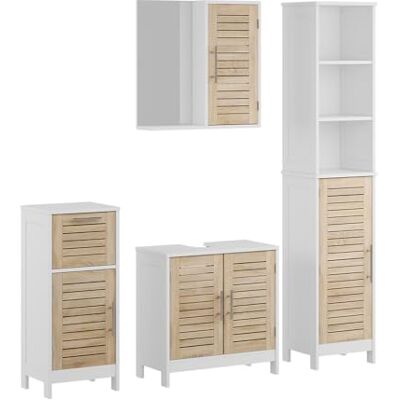 Vicco Ensemble de meubles de salle de bain "Looma", Blanc/Chêne 60 cm 4 pièces · Meuble sous-vasque · Armoire à miroir · Armoire haute · Armoire mi-haute Vicco Ensemble de meubles de salle de bain "Looma", Blanc/Chêne 60 cm 4 pièces · Meuble sous-vasque · Armoire à miroir · Armoire haute · Armoire mi-haute