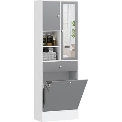 HOMCOM Meuble de Salle de Bain Haut avec Coffre a Linge et Miroir HOMCOM Meuble de Salle de Bain Haut avec Coffre a Linge et Miroir