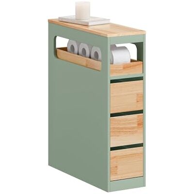 SoBuy Meuble Salle de Bain Rangement Petit Meuble Toilette Colonne Étroite à roulettes, 3 Tiroirs avec Plateau en Hévéa Gain de Place pour WC Petit Espace et Cuisine, Vert 65x23x82cm BZR54-II-GR SoBuy Meuble Salle de Bain Rangement Petit Meuble Toilette Colonne Étroite à roulettes, 3 Tiroirs avec Plateau en Hévéa Gain de Place pour WC Petit Espace et Cuisine, Vert 65x23x82cm BZR54-II-GR