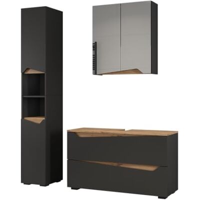 Vicco Meubles bain "Marelle", Anthracite/Chêne Artisan 100 cm 3 pièces · Meuble sous-vasque · Armoire à miroir · Armoire haute Vicco Meubles bain "Marelle", Anthracite/Chêne Artisan 100 cm 3 pièces · Meuble sous-vasque · Armoire à miroir · Armoire haute