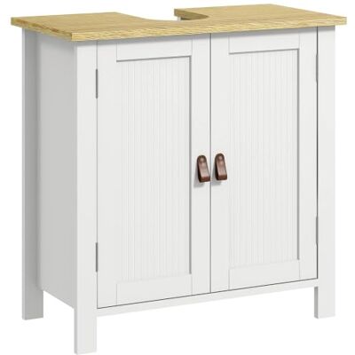 kleankin Meuble bas de salle de bain avec étagère réglable Blanc Meuble bas moderne 2 portes poignées PU pour lavabo sans socle kleankin Meuble bas de salle de bain avec étagère réglable Blanc Meuble bas moderne 2 portes poignées PU pour lavabo sans socle