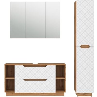 Vicco Meubles bain "Lotta", Blanc 120 cm 3 pièces · Meuble sous-vasque · Armoire à miroir · Armoire haute Vicco Meubles bain "Lotta", Blanc 120 cm 3 pièces · Meuble sous-vasque · Armoire à miroir · Armoire haute