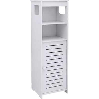 LANTUS Petit Meuble de Rangement pour Toilettes, Meuble de Salle de Bain Support Papier Toilette avec Placard et étagères réglables-24 * 20 * 75cm -Blanc LANTUS Petit Meuble de Rangement pour Toilettes, Meuble de Salle de Bain Support Papier Toilette avec Placard et étagères réglables-24 * 20 * 75cm -Blanc