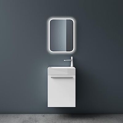 Mai & Mai Meuble de Salle de Bain Blanc Mat 46cm Meubles de Salle de Bain Suspendu avec Vasque et Miroir Mai & Mai Meuble de Salle de Bain Blanc Mat 46cm Meubles de Salle de Bain Suspendu avec Vasque et Miroir