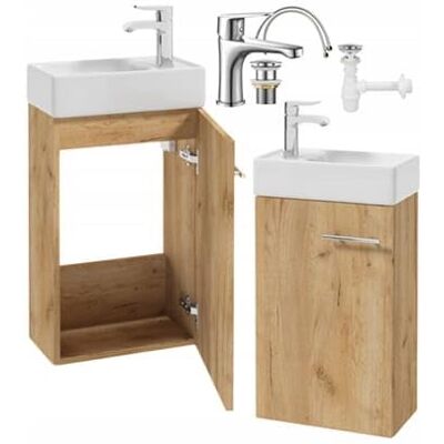 Deftrans . Lavabo 40 cm avec meuble bas suspendu WC pour invités Mini lavabo à main Chêne Avec robinetterie, bonde, clic-clac, siphon Petit meuble de salle de bain Deftrans . Lavabo 40 cm avec meuble bas suspendu WC pour invités Mini lavabo à main Chêne Avec robinetterie, bonde, clic-clac, siphon Petit meuble de salle de bain