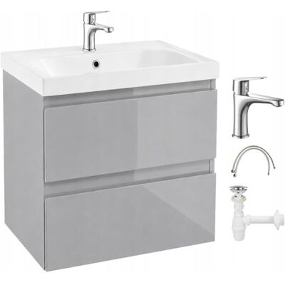 Deftrans . Lavabo avec meuble bas de 60 cm gris brillant Ensemble lavabo de salle de bain complet avec lavabo en céramique Lavabo avec meuble bas suspendu avec robinet chromé Deftrans . Lavabo avec meuble bas de 60 cm gris brillant Ensemble lavabo de salle de bain complet avec lavabo en céramique Lavabo avec meuble bas suspendu avec robinet chromé