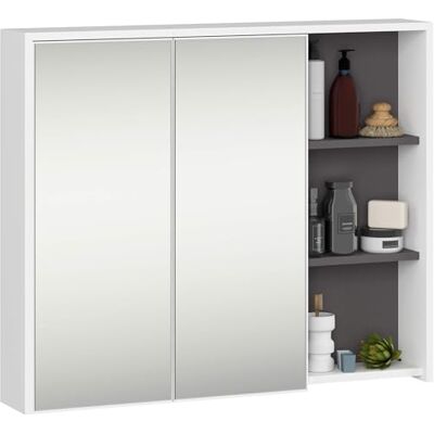 AKORD Meuble de salle de bain avec miroir VAMI 90 cm – Armoire de salle de bain miroir 2 portes, 6 étagères – Spacieux – Robuste et résistant à l'humidité – 90 x 75 x 15 cm – Blanc et gris graphite AKORD Meuble de salle de bain avec miroir VAMI 90 cm – Armoire de salle de bain miroir 2 portes, 6 étagères – Spacieux – Robuste et résistant à l'humidité – 90 x 75 x 15 cm – Blanc et gris graphite