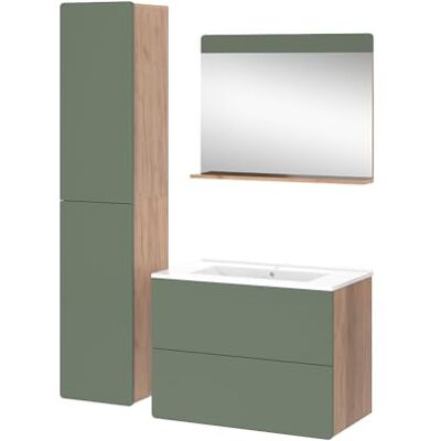 Vicco Ensemble de meubles de salle de bains "Izan", Chêne doré/Vert 80 cm 4 pièces · Meuble sous-vasque · Miroir · Armoire haute · Lavabo Vicco Ensemble de meubles de salle de bains "Izan", Chêne doré/Vert 80 cm 4 pièces · Meuble sous-vasque · Miroir · Armoire haute · Lavabo