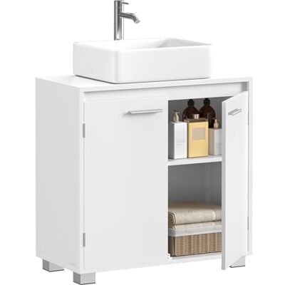 VASAGLE Meuble sous Lavabo, Meuble de Salle de Bain, 2 Compartiments derrière Les Portes, pour Divers Types de Lavabos, avec Pieds, 30 x 60 x 60 cm, Blanc Nuage BBK506W01 VASAGLE Meuble sous Lavabo, Meuble de Salle de Bain, 2 Compartiments derrière Les Portes, pour Divers Types de Lavabos, avec Pieds, 30 x 60 x 60 cm, Blanc Nuage BBK506W01