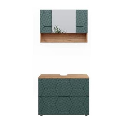 Vicco Meubles bain "Irma", Vert/Chêne doré 80 cm 2 pièces · Meuble sous-vasque · Armoire à miroir Vicco Meubles bain "Irma", Vert/Chêne doré 80 cm 2 pièces · Meuble sous-vasque · Armoire à miroir