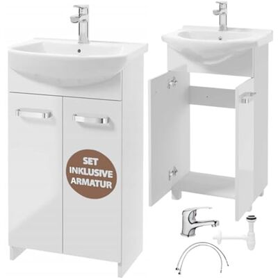 Deftrans Domodomo Armoire de Salle de Bain avec lavabo 85 x 50 x 40 cm Blanc Meuble en céramique Meuble sur Pied pour Petite Salle de Bain (Ensemble mitigeur de lavabo + Siphon) Blanc 45 Deftrans Domodomo Armoire de Salle de Bain avec lavabo 85 x 50 x 40 cm Blanc Meuble en céramique Meuble sur Pied pour Petite Salle de Bain (Ensemble mitigeur de lavabo + Siphon) Blanc 45