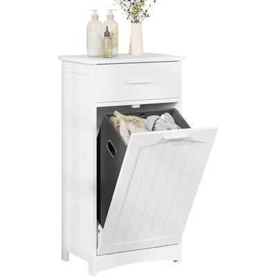 EUGAD Armoire de salle de bain avec panier à linge pliable et tiroir, blanche, 42 x 82 x 30 cm EUGAD Armoire de salle de bain avec panier à linge pliable et tiroir, blanche, 42 x 82 x 30 cm