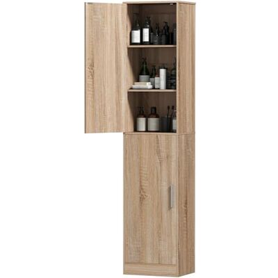 HOMCOM Meuble de salle de bain, colonne salle de bain étroit avec 2 portes et 4 étagères réglables, meuble de rangement pour salon, toilette, petits espaces, 40 x 35 x 180 cm, bois naturel HOMCOM Meuble de salle de bain, colonne salle de bain étroit avec 2 portes et 4 étagères réglables, meuble de rangement pour salon, toilette, petits espaces, 40 x 35 x 180 cm, bois naturel