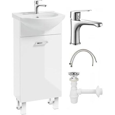 Deftrans . Armoire de salle de bain avec lavabo et robinet 40 x 84 x 20 cm Blanc Meuble de rangement pour invités Deftrans . Armoire de salle de bain avec lavabo et robinet 40 x 84 x 20 cm Blanc Meuble de rangement pour invités