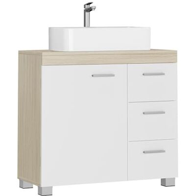 VASAGLE Meuble de salle de bain sous lavabo, meuble de rangement avec 3 tiroirs, 2 compartiments derrière la porte, pour lavabo avec piédestal, avec pieds, 30 x 70 x 64 cm, blanc nuage et beige VASAGLE Meuble de salle de bain sous lavabo, meuble de rangement avec 3 tiroirs, 2 compartiments derrière la porte, pour lavabo avec piédestal, avec pieds, 30 x 70 x 64 cm, blanc nuage et beige