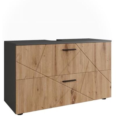 Vicco Meuble sous vasque "Irma", Anthracite/Chêne doré, 100.1x60.6cm avec 2 tiroirs, convient aux lavabos standards avec découpe pour siphon Vicco Meuble sous vasque "Irma", Anthracite/Chêne doré, 100.1x60.6cm avec 2 tiroirs, convient aux lavabos standards avec découpe pour siphon