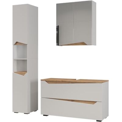 Vicco Meubles bain "Marelle", Blanc/Chêne Artisan 100 cm 3 pièces · Meuble sous-vasque · Armoire à miroir · Armoire haute Vicco Meubles bain "Marelle", Blanc/Chêne Artisan 100 cm 3 pièces · Meuble sous-vasque · Armoire à miroir · Armoire haute