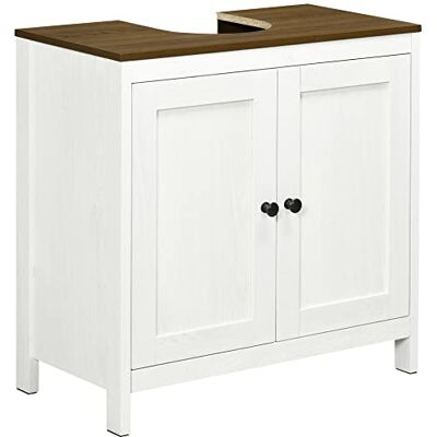 kleankin Meuble sous lavabo Salle de Bain Meuble sous évier Placard 2 Portes avec étagère 60 x 30 x 60 cm Blanc et Aspect Bois kleankin Meuble sous lavabo Salle de Bain Meuble sous évier Placard 2 Portes avec étagère 60 x 30 x 60 cm Blanc et Aspect Bois