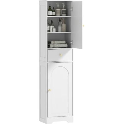 HOMCOM Armoire Salle de Bain Haute Placards Colonne 40x29,5x170 cm Blanc Meuble de Rangement Colonne, Tiroir, Étagères Réglables, Grand Meuble Étroit pour Toilette, Petits Espaces HOMCOM Armoire Salle de Bain Haute Placards Colonne 40x29,5x170 cm Blanc Meuble de Rangement Colonne, Tiroir, Étagères Réglables, Grand Meuble Étroit pour Toilette, Petits Espaces