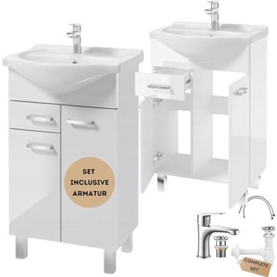 Deftrans . Lavabo avec Meuble de Salle de Bain 85 x 55 x 30 cm Blanc Brillant Meuble de lavabo avec lavabo et Robinet avec Prise à clic Armoire de Salle de Bain Deftrans . Lavabo avec Meuble de Salle de Bain 85 x 55 x 30 cm Blanc Brillant Meuble de lavabo avec lavabo et Robinet avec Prise à clic Armoire de Salle de Bain