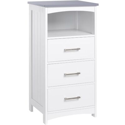 kleankin Meuble de Salle de Bain sur Pied 3 Tiroirs 40 x 33 x 80 cm Blanc Meuble de Rangement, Armoire de Toilette, 1 Niche kleankin Meuble de Salle de Bain sur Pied 3 Tiroirs 40 x 33 x 80 cm Blanc Meuble de Rangement, Armoire de Toilette, 1 Niche