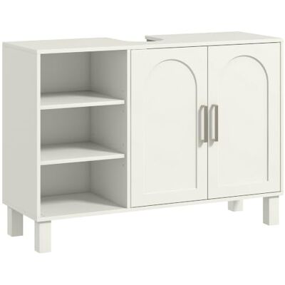 HOMCOM Meuble sous Lavabo, Meuble de Salle de Bain, 90 x 30 x 63 cm, Crème Placard à Deux Niveaux, 2 Portes, Étagères Réglables, sur Pieds, en Bois HOMCOM Meuble sous Lavabo, Meuble de Salle de Bain, 90 x 30 x 63 cm, Crème Placard à Deux Niveaux, 2 Portes, Étagères Réglables, sur Pieds, en Bois