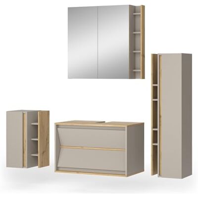 Vicco Meubles bain "Edelin", Cachemire 80 cm 4 pièces · Meuble sous-vasque · Armoire à miroir · Armoire mi-haute · Meuble suspendu Vicco Meubles bain "Edelin", Cachemire 80 cm 4 pièces · Meuble sous-vasque · Armoire à miroir · Armoire mi-haute · Meuble suspendu