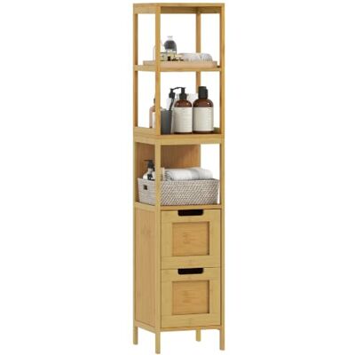 kleankin Meuble Colonne Rangement Salle de Bain Style Cosy dim. 30L x 30l x 144H cm 3 étagères 2 tiroirs Bambou Naturel kleankin Meuble Colonne Rangement Salle de Bain Style Cosy dim. 30L x 30l x 144H cm 3 étagères 2 tiroirs Bambou Naturel