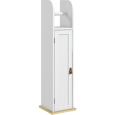 kleankin Meuble de Salle de Bain Support Papier Toilette avec Placard et étagères réglables 20 x 20 x 80 cm Blanc kleankin Meuble de Salle de Bain Support Papier Toilette avec Placard et étagères réglables 20 x 20 x 80 cm Blanc