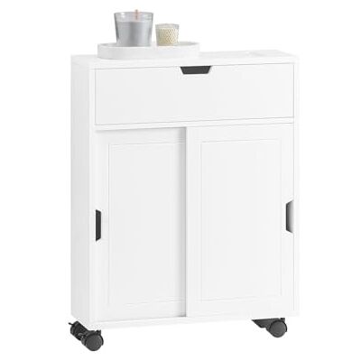SoBuy Armoire de Salle de Bain Étroit avec Roulettes – Meuble de Salle de Bain avec Portes Coulissantes – Polyvalente Armoire de Côté pour Petits Espaces, 52 x 68 x 17 cm, Blanc, BZR31-W SoBuy Armoire de Salle de Bain Étroit avec Roulettes – Meuble de Salle de Bain avec Portes Coulissantes – Polyvalente Armoire de Côté pour Petits Espaces, 52 x 68 x 17 cm, Blanc, BZR31-W