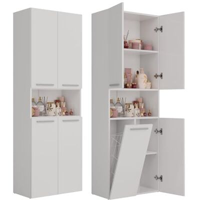 CDF Armoire Haute Salle de Bain Meuble Colonne de Salle de Bain Armoire de Rangement à 4 Portes avec Etagère Réglable pour Salon Cuisine 60x30x174 cm Blanc 1 Panier à Linge CDF Armoire Haute Salle de Bain Meuble Colonne de Salle de Bain Armoire de Rangement à 4 Portes avec Etagère Réglable pour Salon Cuisine 60x30x174 cm Blanc 1 Panier à Linge