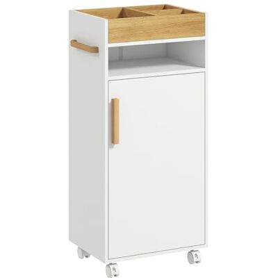 kleankin Armoire bain avec plateau amovible, roulettes 40x30x88 cm blanc kleankin Armoire bain avec plateau amovible, roulettes 40x30x88 cm blanc