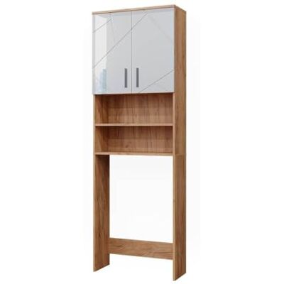 Vicco Armoire pour machine à laver Irma Blanc brillant/Chêne doré 64x190.5 convient pour le rangement et comme surélévateur pour machines à laver Vicco Armoire pour machine à laver Irma Blanc brillant/Chêne doré 64x190.5 convient pour le rangement et comme surélévateur pour machines à laver