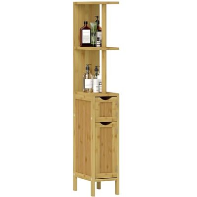 HOMCOM Colonne de salle de bain avec étagères ouvertes et armoires, meuble de salle de bain avec portes magnétiques, 18 x 30 x 120 cm, couleur bois HOMCOM Colonne de salle de bain avec étagères ouvertes et armoires, meuble de salle de bain avec portes magnétiques, 18 x 30 x 120 cm, couleur bois