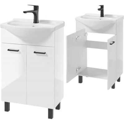 Deftrans . Lavabo avec meuble bas de 55 cm blanc brillant – Petit lavabo avec meuble bas – Meuble de salle de bain pour petites salles de bain WC invités – Ensemble lavabo de salle de bain avec lavabo Deftrans . Lavabo avec meuble bas de 55 cm blanc brillant – Petit lavabo avec meuble bas – Meuble de salle de bain pour petites salles de bain WC invités – Ensemble lavabo de salle de bain avec lavabo
