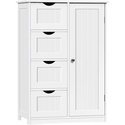 EUGAD Armoire de salle de bain, d'appoint, avec 4 tiroirs, 1 étagère réglable, pour salle de bain, salon, cuisine, blanc, 56 x 82 x 30 cm EUGAD Armoire de salle de bain, d'appoint, avec 4 tiroirs, 1 étagère réglable, pour salle de bain, salon, cuisine, blanc, 56 x 82 x 30 cm