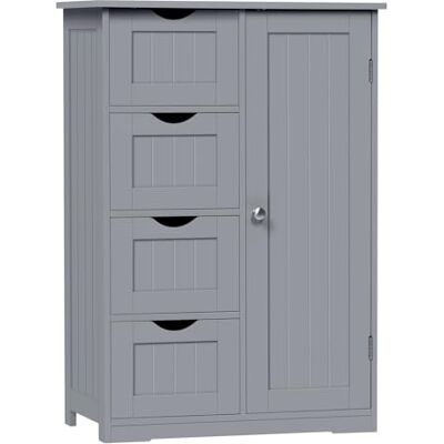 EUGAD Armoire de salle de bain, d'appoint, avec 4 tiroirs, 1 étagère réglable, pour salle de bain, salon, cuisine, gris, 56 x 81 x 30 cm EUGAD Armoire de salle de bain, d'appoint, avec 4 tiroirs, 1 étagère réglable, pour salle de bain, salon, cuisine, gris, 56 x 81 x 30 cm