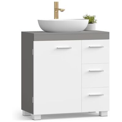VASAGLE Meuble sous lavabo Armoire de salle de bain 3 grands tiroirs 30 x 60 x 64 cm 2 compartiments derrière la porte Meuble bas avec pieds Blanc nuage/gris ciment BBK513GU01 VASAGLE Meuble sous lavabo Armoire de salle de bain 3 grands tiroirs 30 x 60 x 64 cm 2 compartiments derrière la porte Meuble bas avec pieds Blanc nuage/gris ciment BBK513GU01